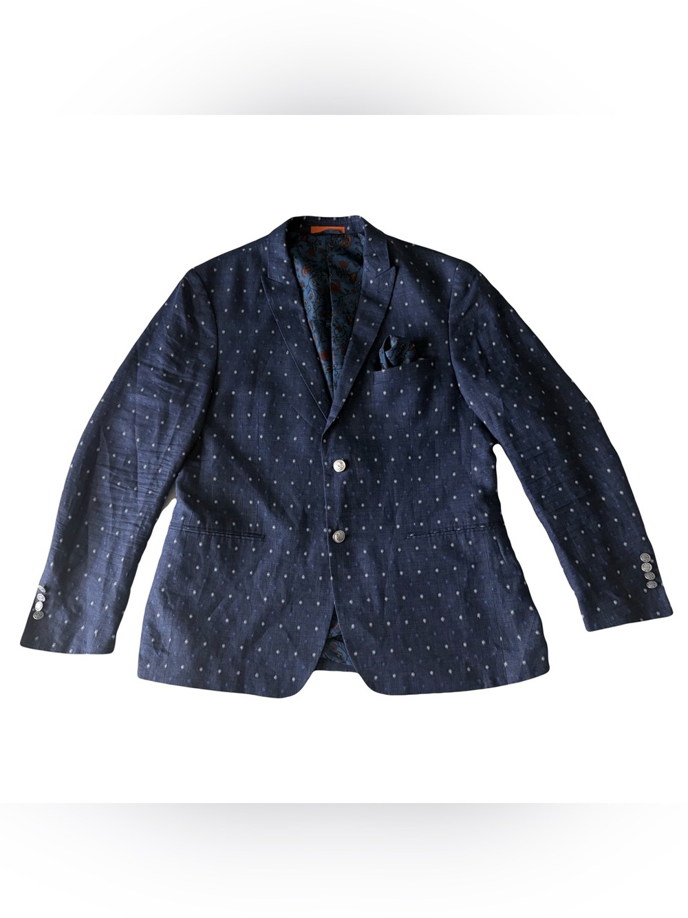 Tallia 100% Linen Modern Fit 42R Men's Sport Coat Blue Birds-Eye Blazer